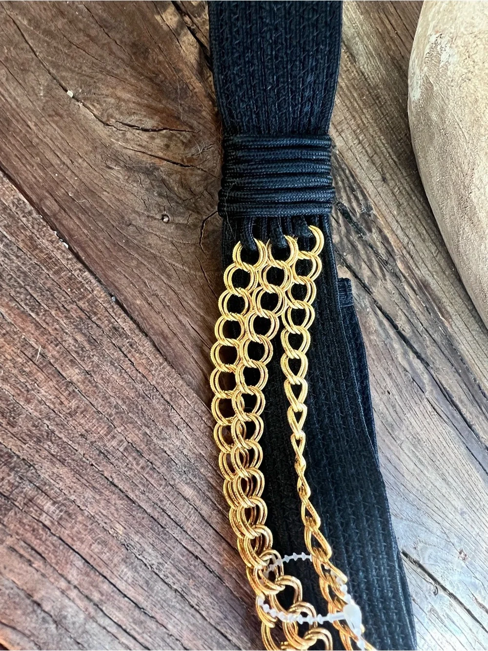 Black Waist Belt with Gold Chain Accents.